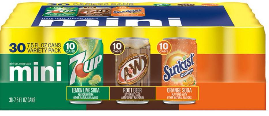 7UP AandW and Sunkist Variety Pack 7.5 Fluid Ounce (Pack of 30)
